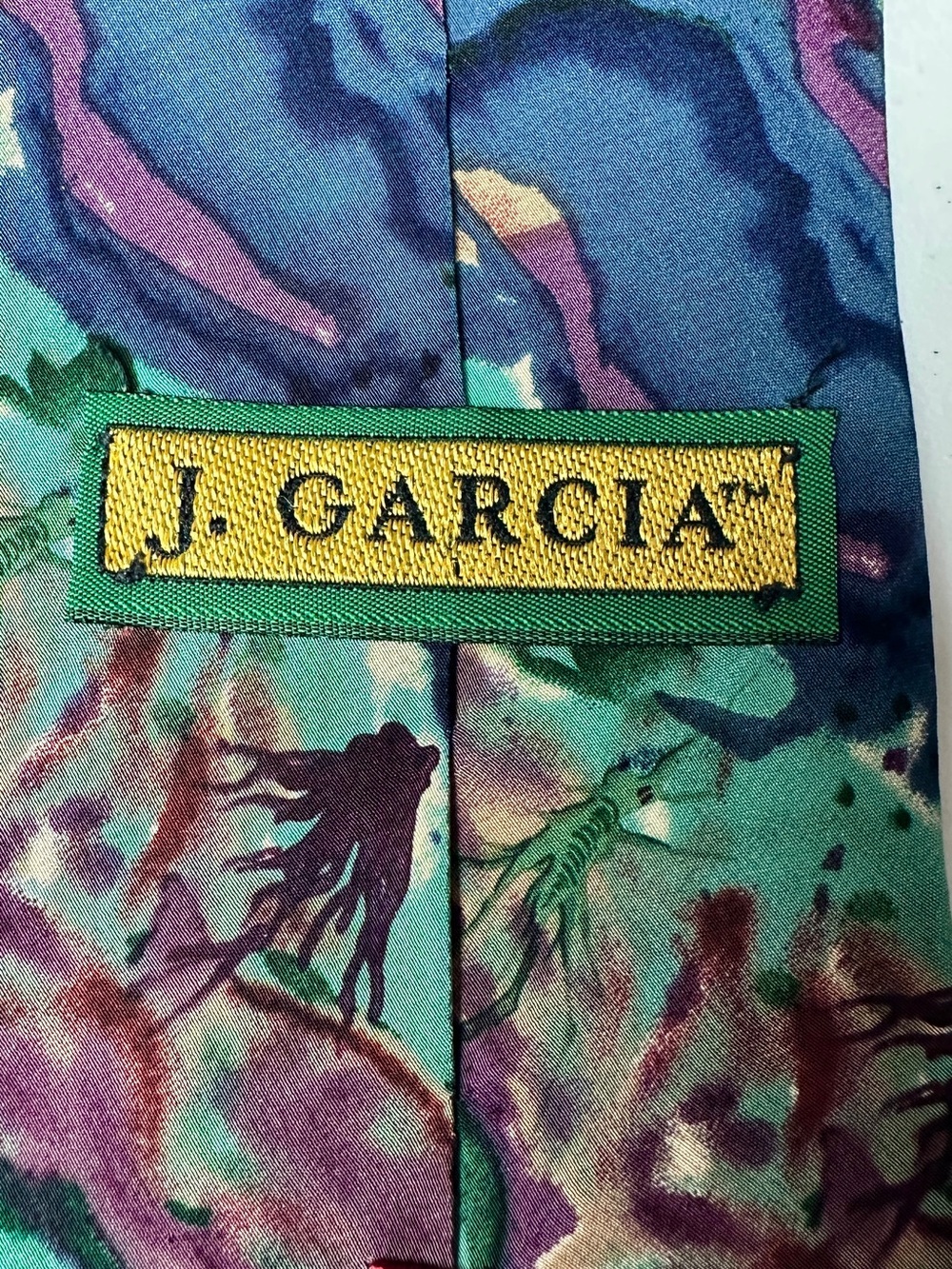 J. Garcia 100% Silk Abstract Tie - Green, Purple, Teal